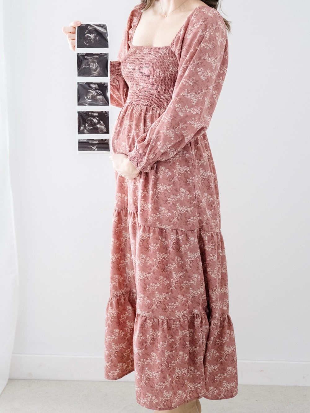 Smocked Square Neck Maxi Dress in Dusty Rose Floral